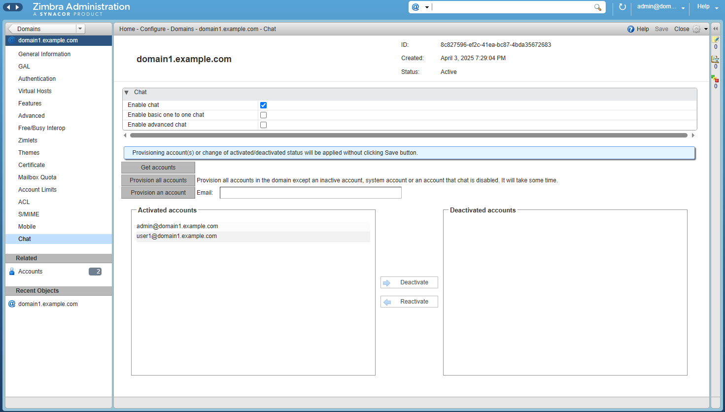 Zimbra Chat Admin Console Get Accounts