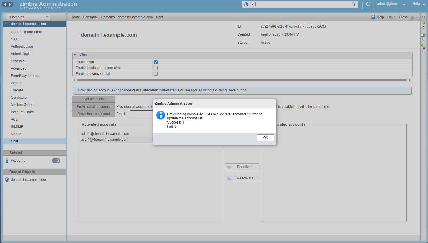 Zimbra Chat Admin Provision All Accounts